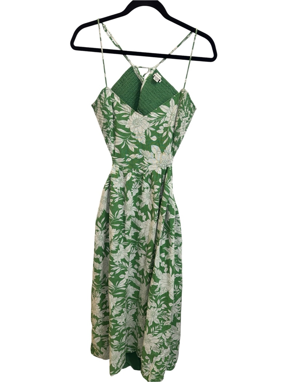 American Eagle Green & White Floral Cutout Maxi Cotton/Linen Dress - Picture 3 of 10